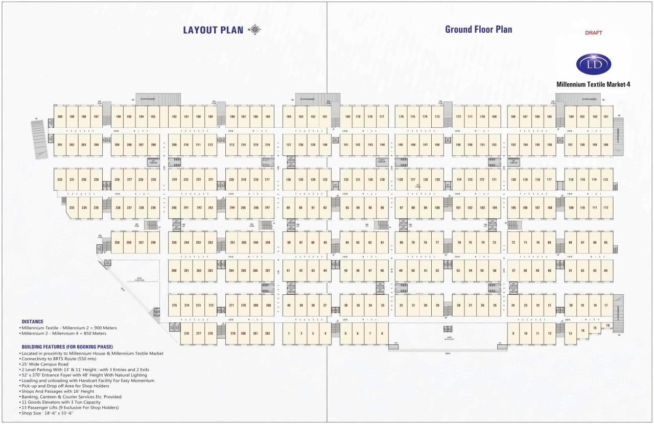 Layout of real estate project Millennium Textile Market located at Udhna, Surat, Gujarat