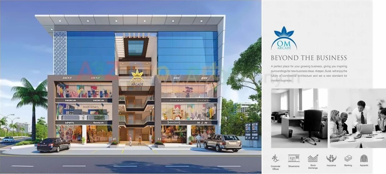 3D Elevation of real estate project Om Arcade located at Adajan, Surat, Gujarat