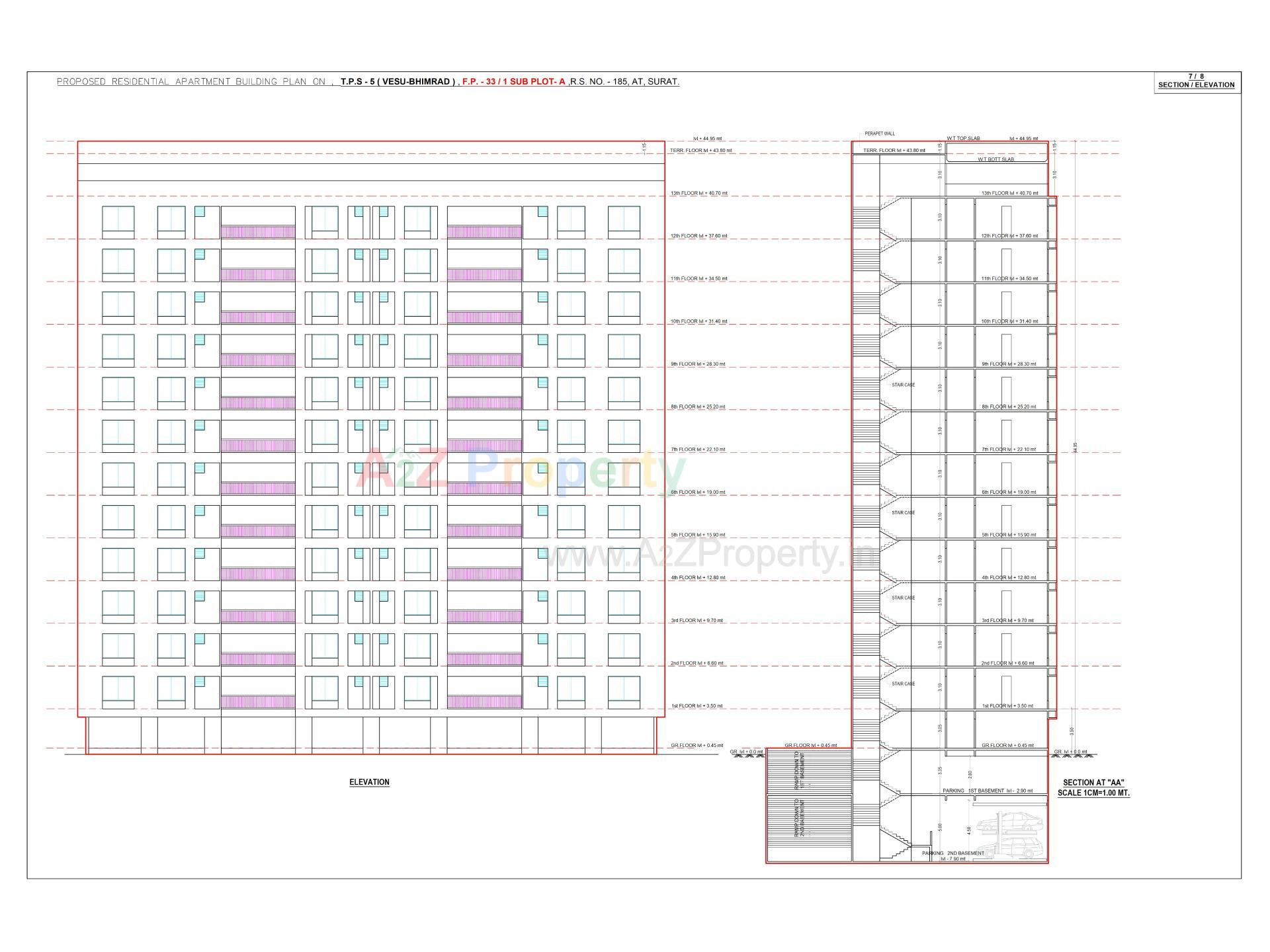 Layout of real estate project Optima Tower located at Vesu, Surat, Gujarat