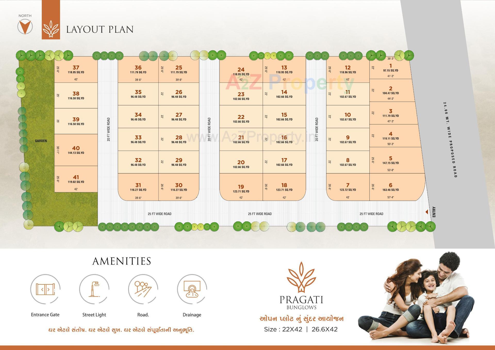 Layout of real estate project Pragati Bunglows located at Pasodara, Surat, Gujarat