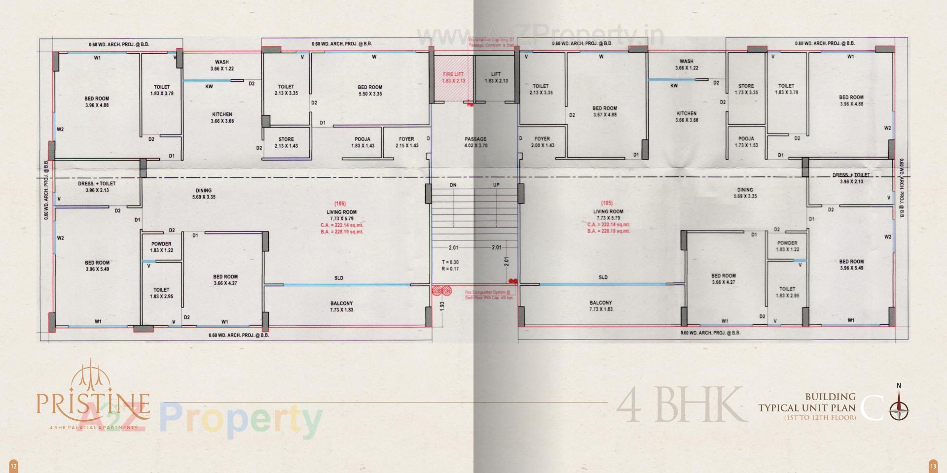 Layout of real estate project Pristine located at Vesu, Surat, Gujarat