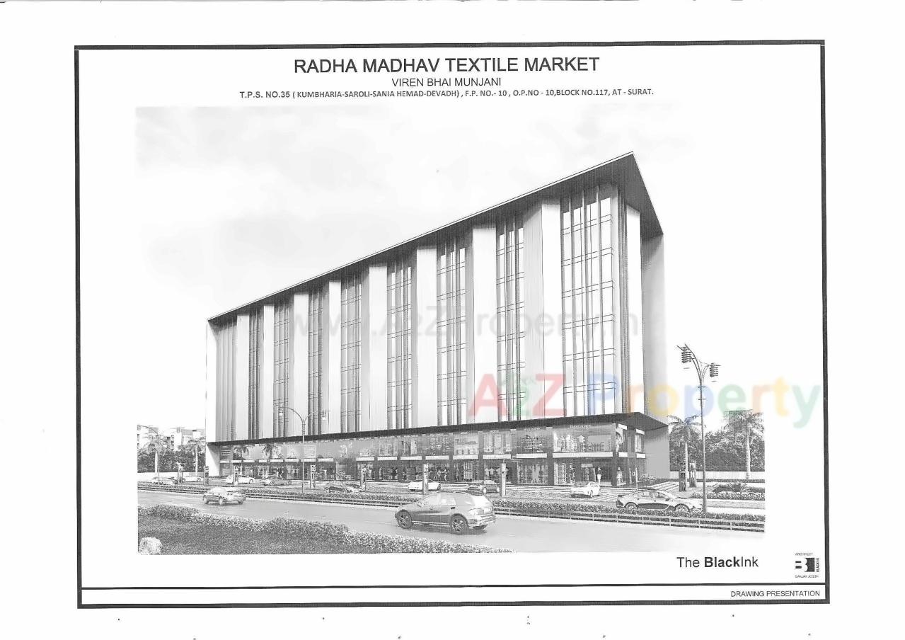 3D Elevation of real estate project Radha Madhav Textile Market located at Devadh, Surat, Gujarat