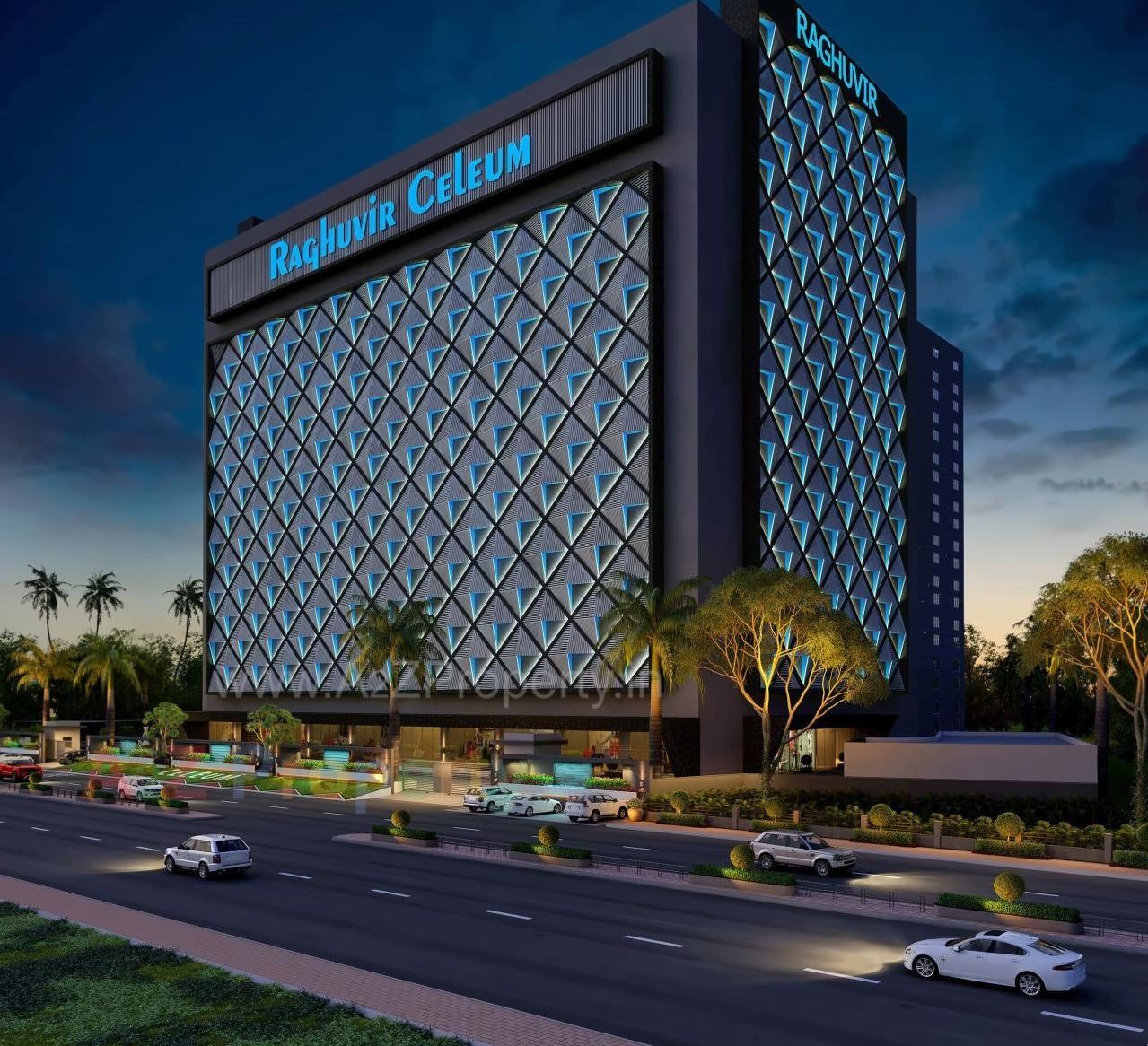 3D Elevation of real estate project Raghuvir Celeum Center located at Kumbhariya, Surat, Gujarat