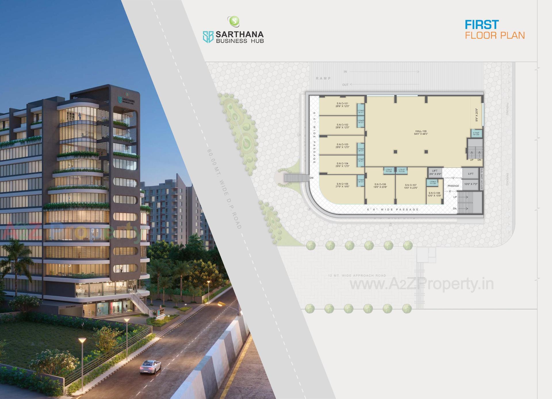 Layout of real estate project Sarthana Business Hub located at Sarthana, Surat, Gujarat