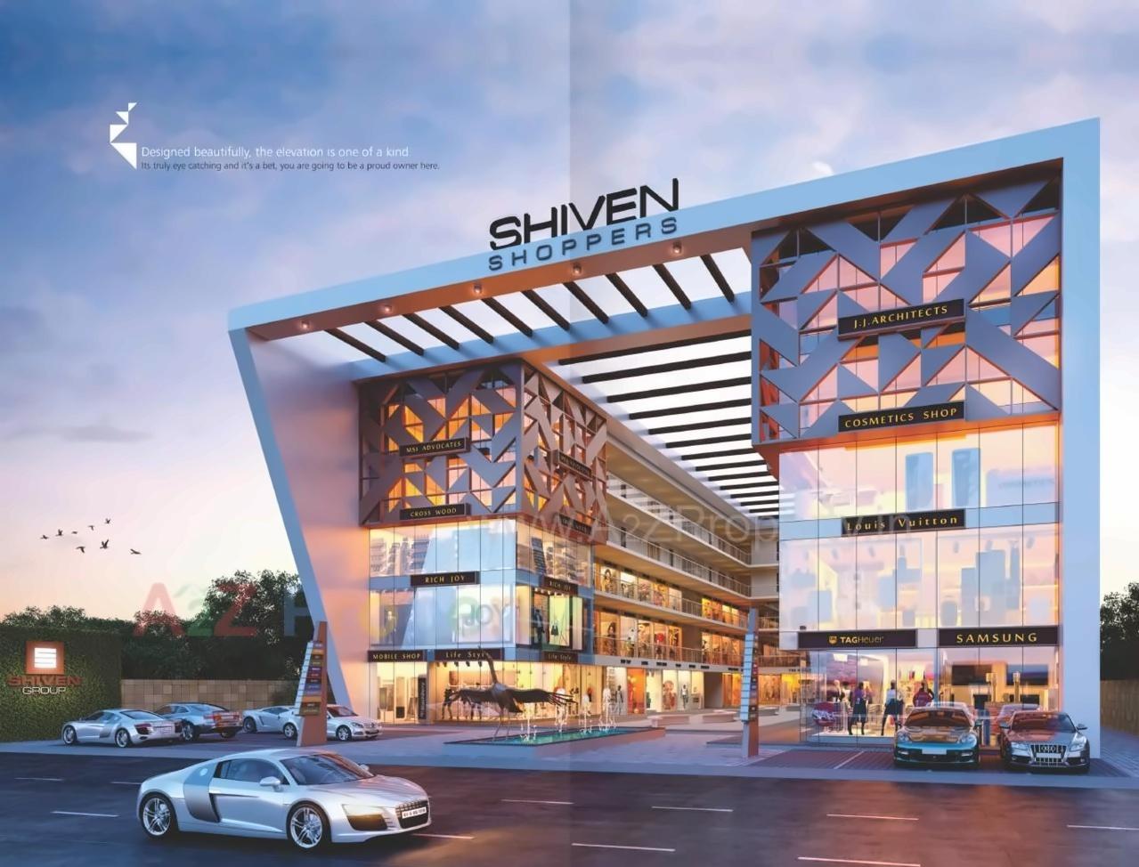 3D Elevation of real estate project Shiven Shoppers located at Adajan, Surat, Gujarat