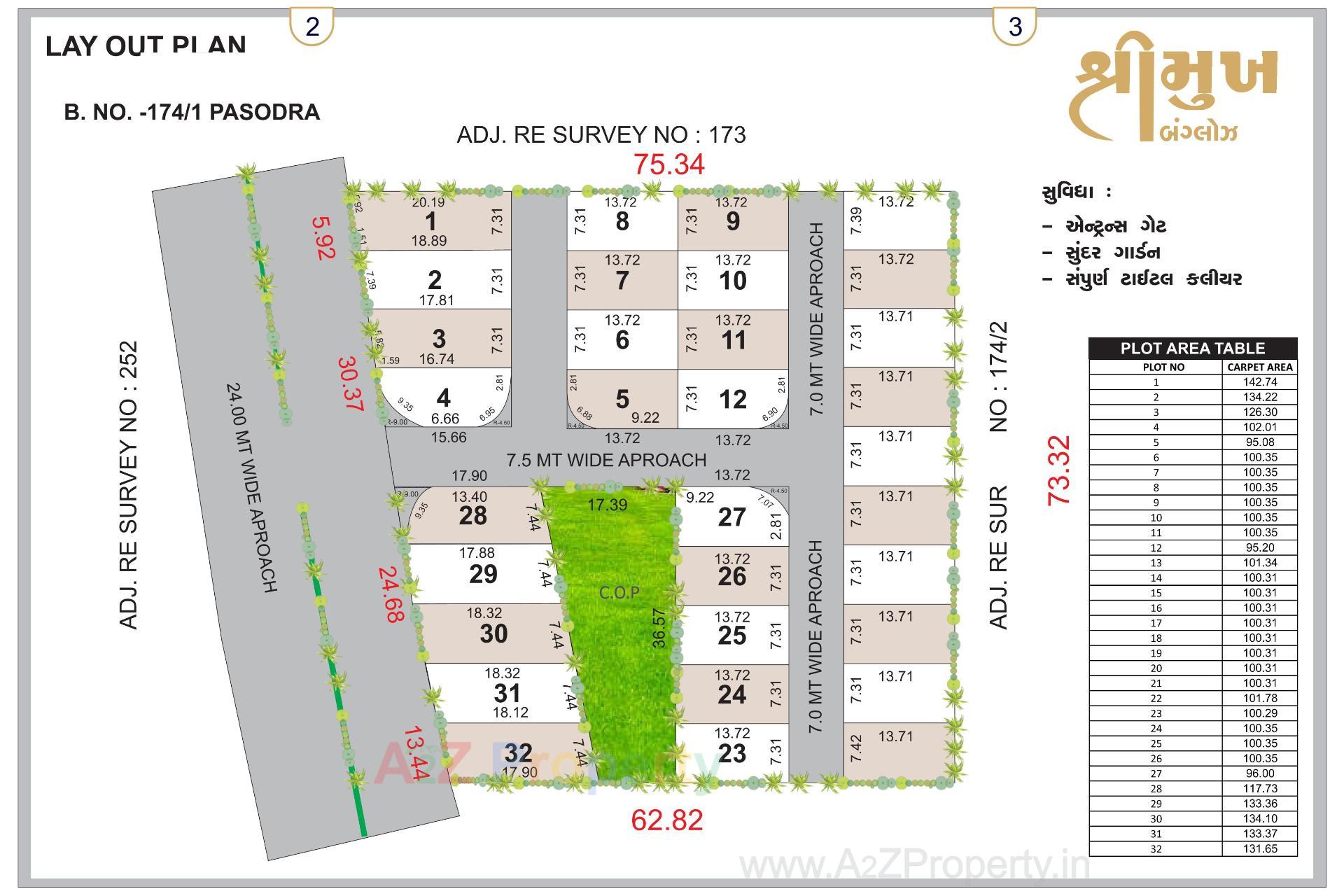 Layout of real estate project Shrimukh Bunglows located at Pasodra, Surat, Gujarat