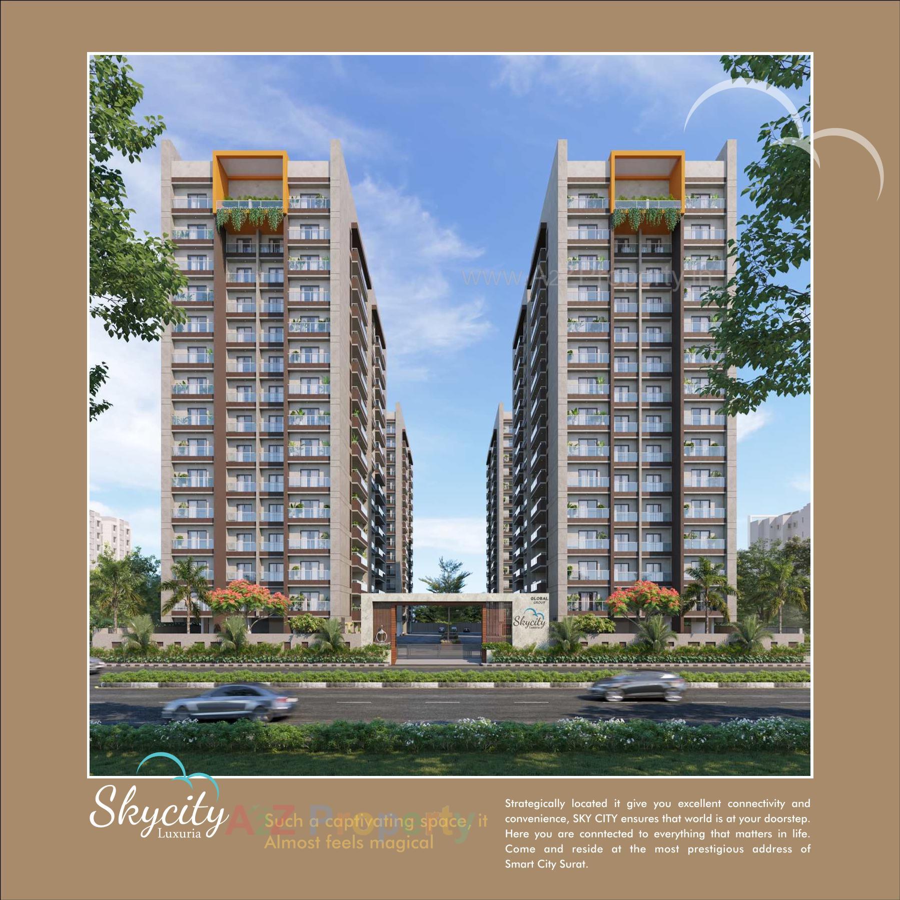 3D Elevation of real estate project Sky City Luxuria located at Bhimrad, Surat, Gujarat