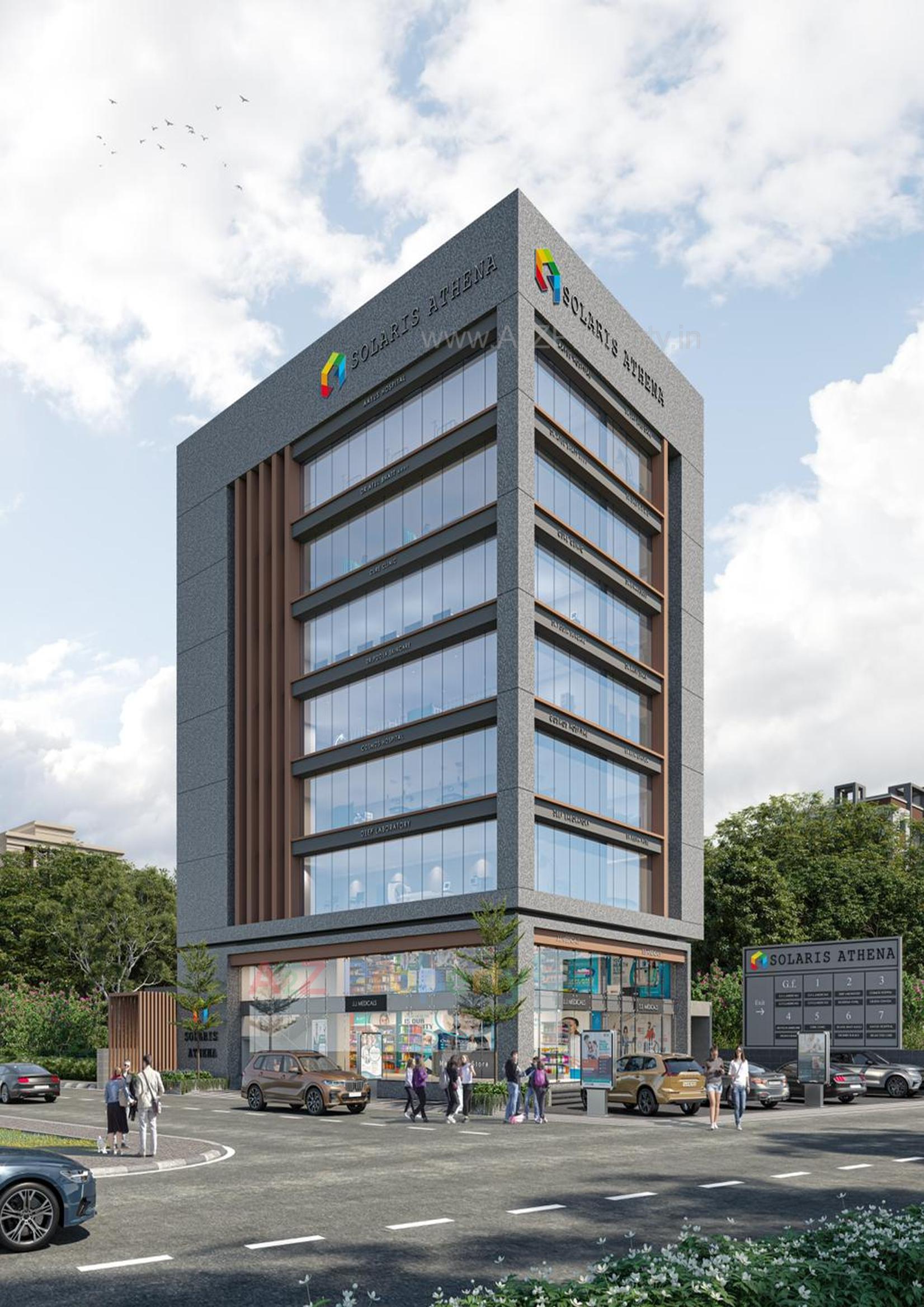 3D Elevation of real estate project Solaris Athena located at Athwa, Surat, Gujarat