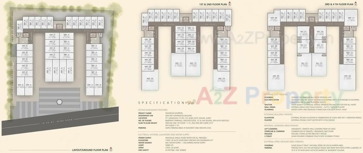 Layout of real estate project Sovereign Shoppers located at Adajan, Surat, Gujarat