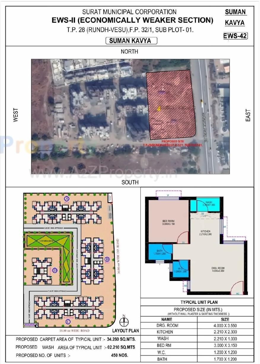Layout of real estate project Suman Kavya Ews 42 Tps 28 (rundh Vesu) Fp 32 Paikee Sub Plot located at Vesu, Surat, Gujarat
