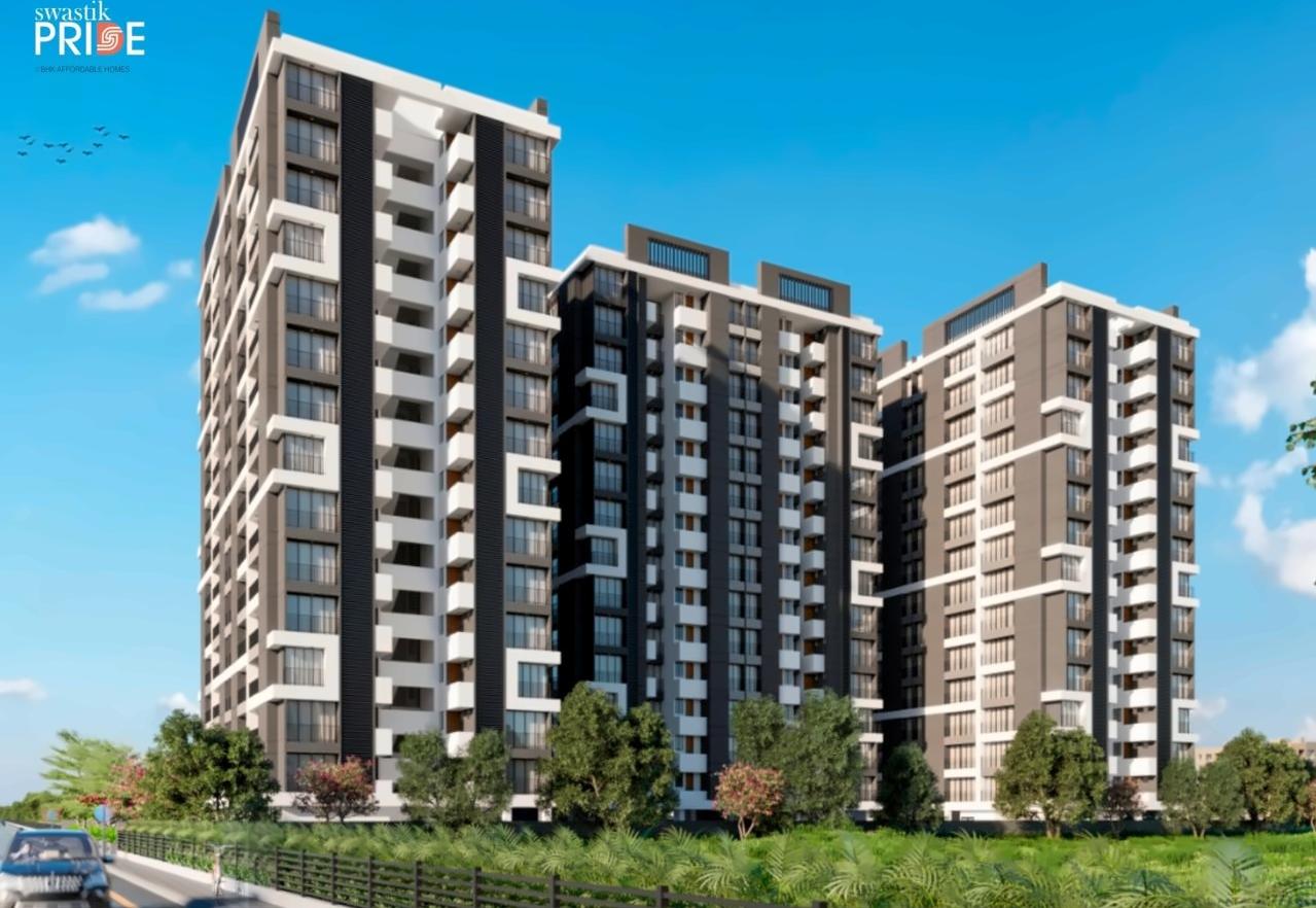 3D Elevation of real estate project Swastik Pride located at Kosad, Surat, Gujarat