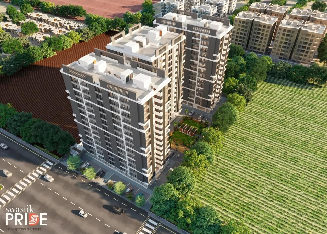 3D Elevation of real estate project Swastik Pride located at Kosad, Surat, Gujarat