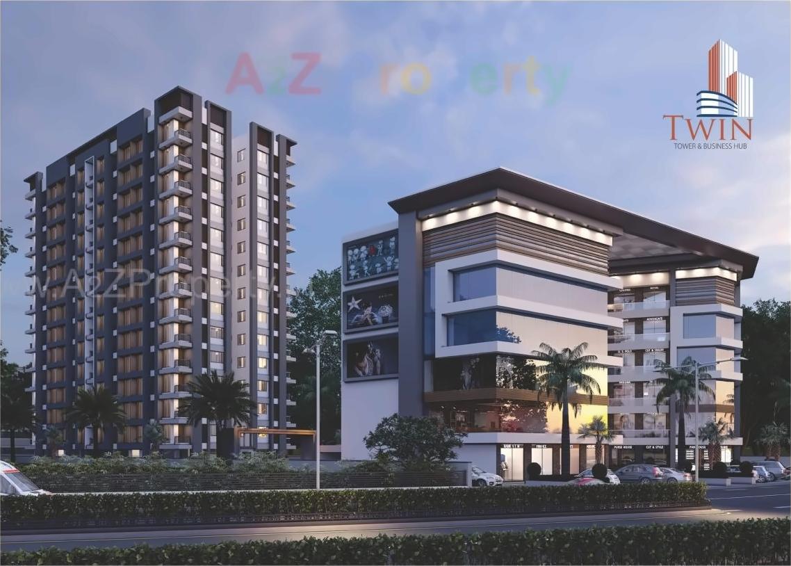 3D Elevation of real estate project Twin Tower   Business Hub located at Kathodara, Surat, Gujarat