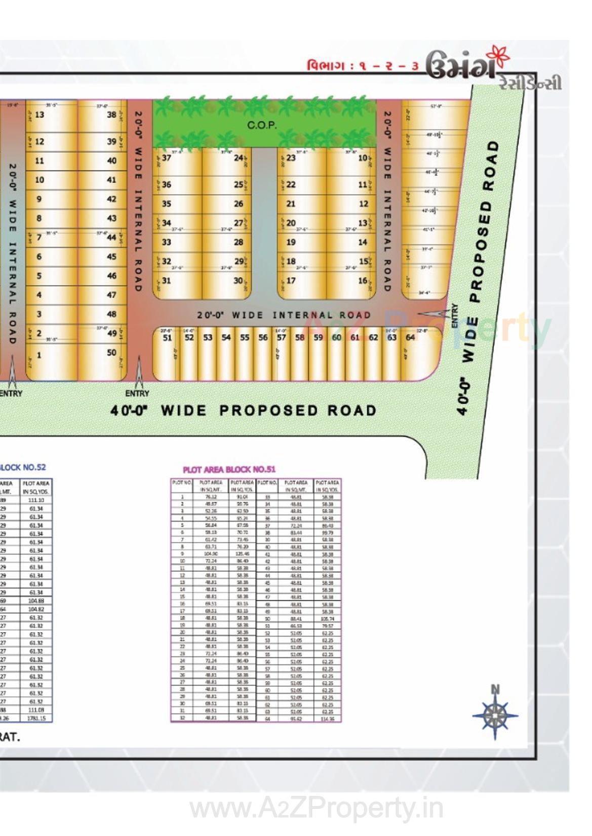 Layout of real estate project Umang Residency Vibhag1,2, located at Saniya-kande, Surat, Gujarat