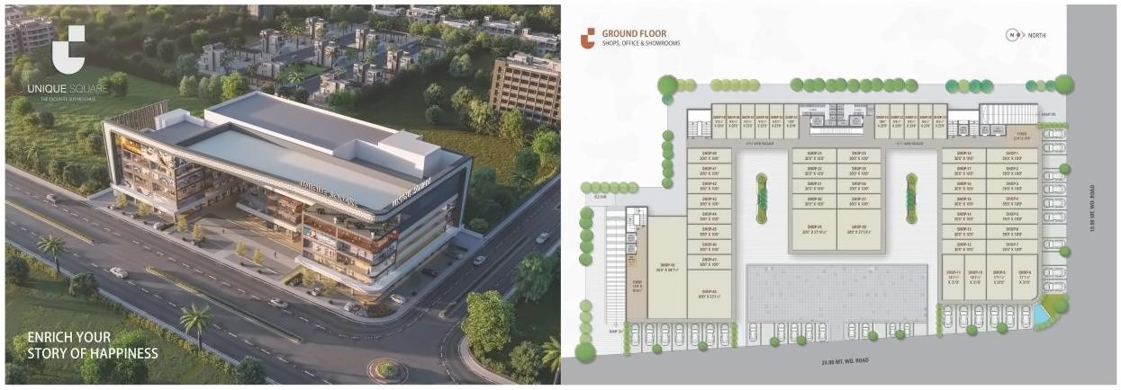 Layout of real estate project Unique Square located at Singanpore, Surat, Gujarat