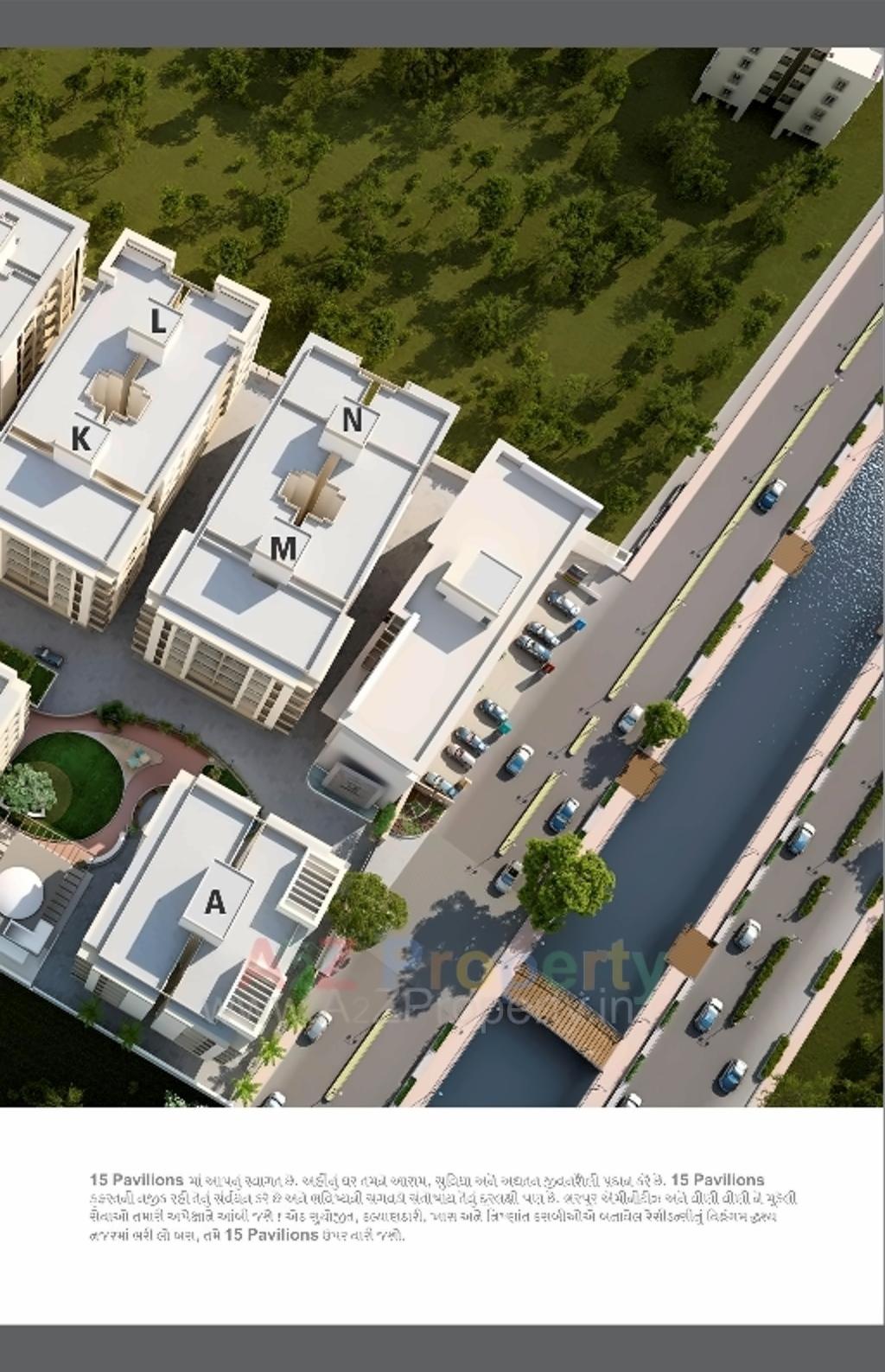 3D Elevation of real estate project Vasupujya 15 Pavilions located at Jahangirabad, Surat, Gujarat