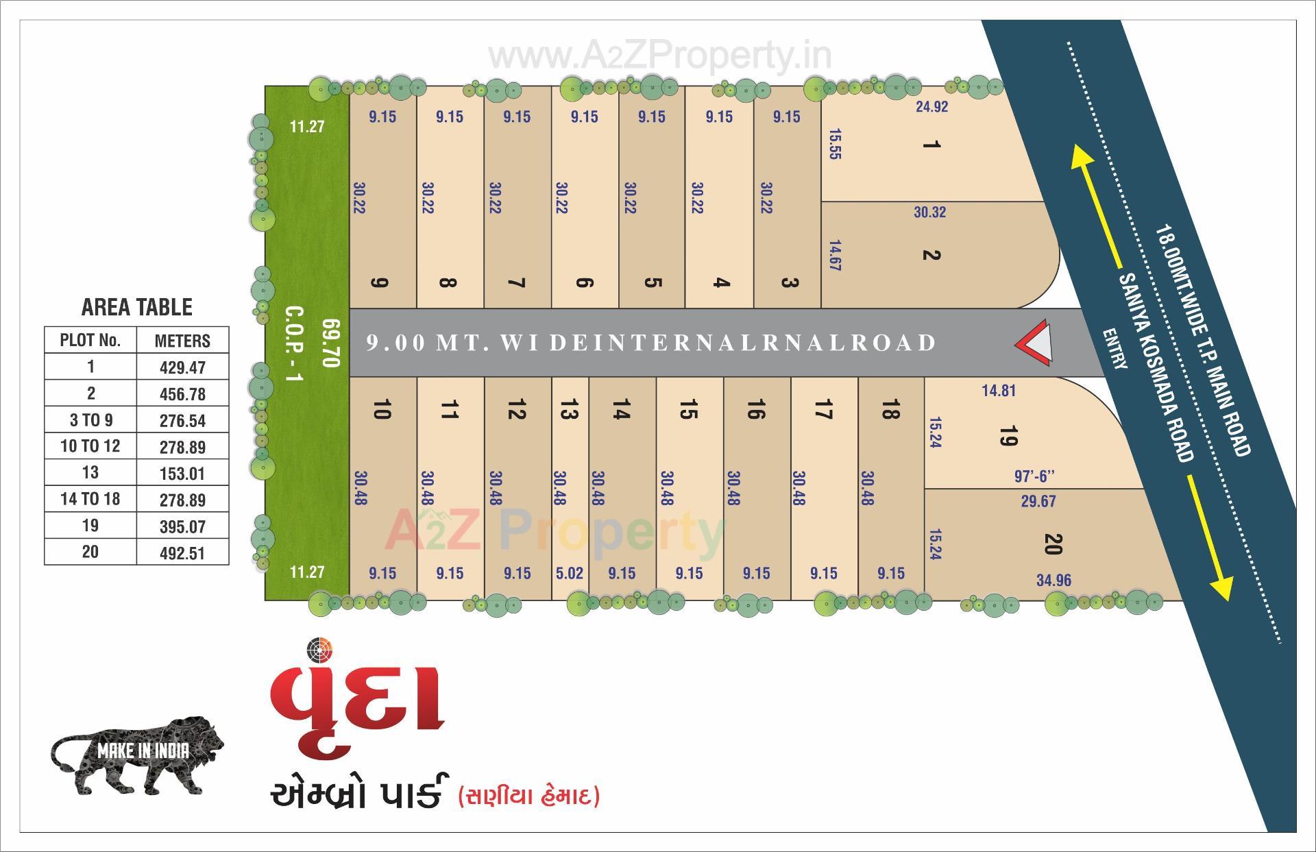 Layout of real estate project Vrunda Embrow Park located at Saniya-hemad, Surat, Gujarat