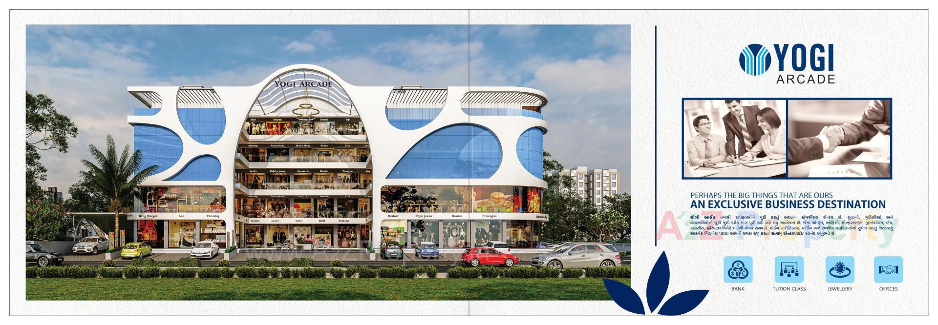 3D Elevation of real estate project Yogi Arcade located at Kosad, Surat, Gujarat