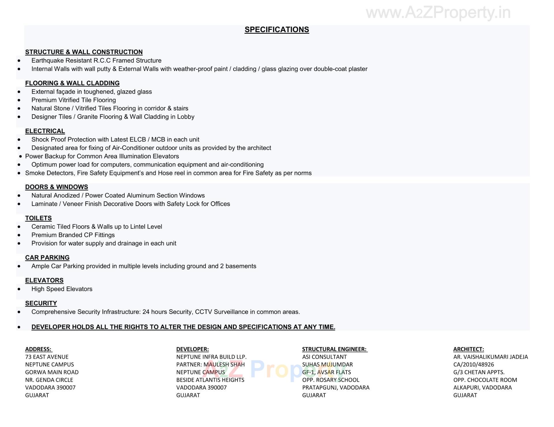  of real estate project 73 East Avenue located at Wadiwadi-subhanpura, Vadodara, Gujarat