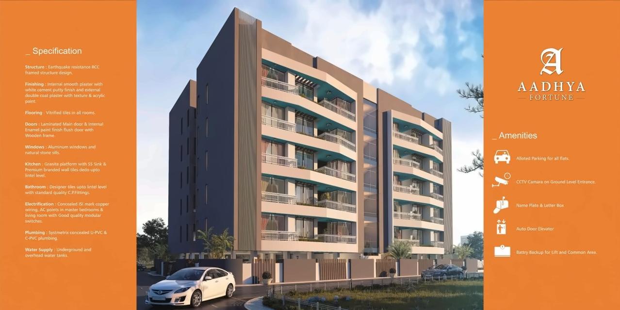 3D Elevation of real estate project Aadhya Fortune located at Vasna, Vadodara, Gujarat