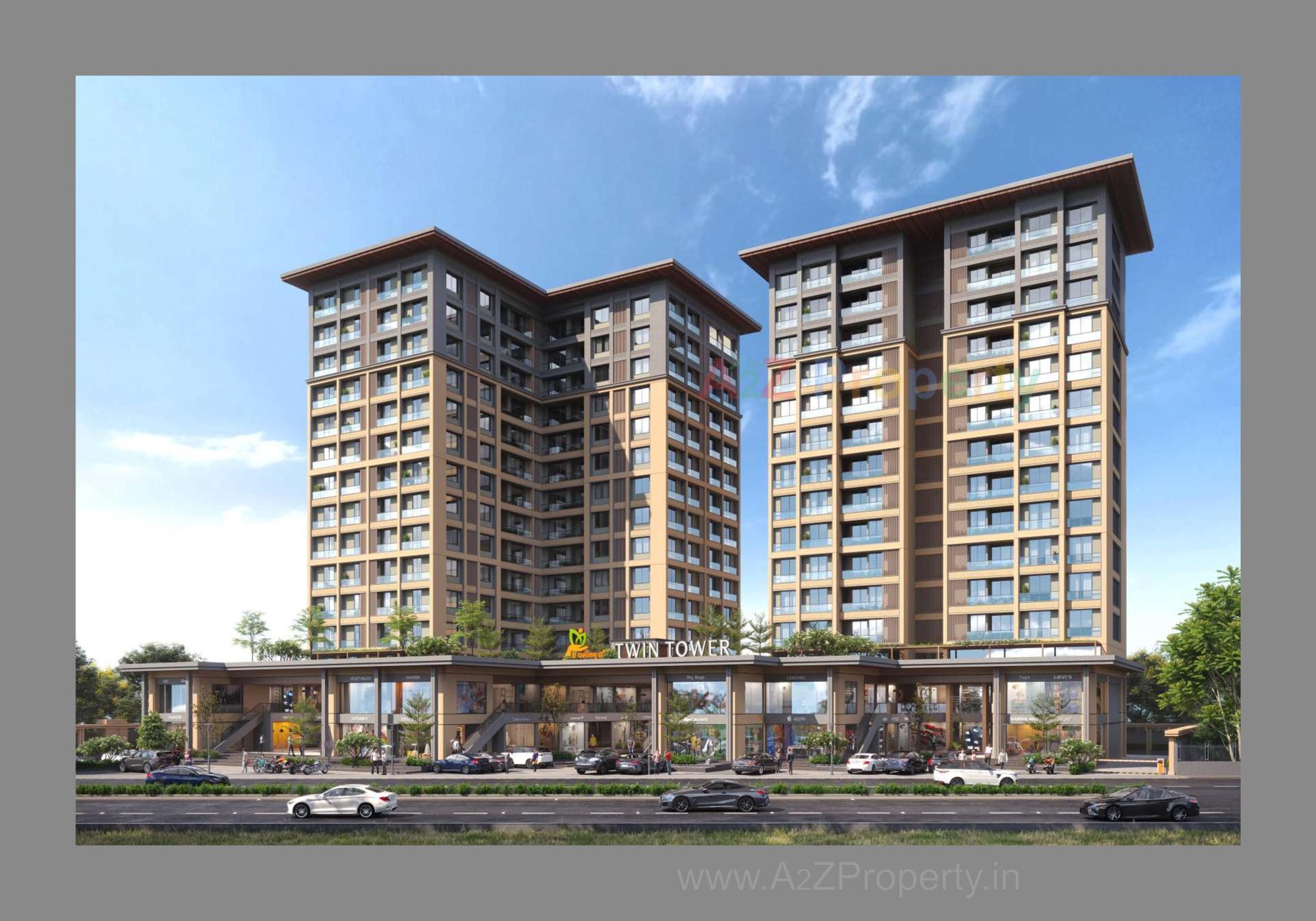3D Elevation of real estate project Darshanam Twin Tower located at Atladra, Vadodara, Gujarat