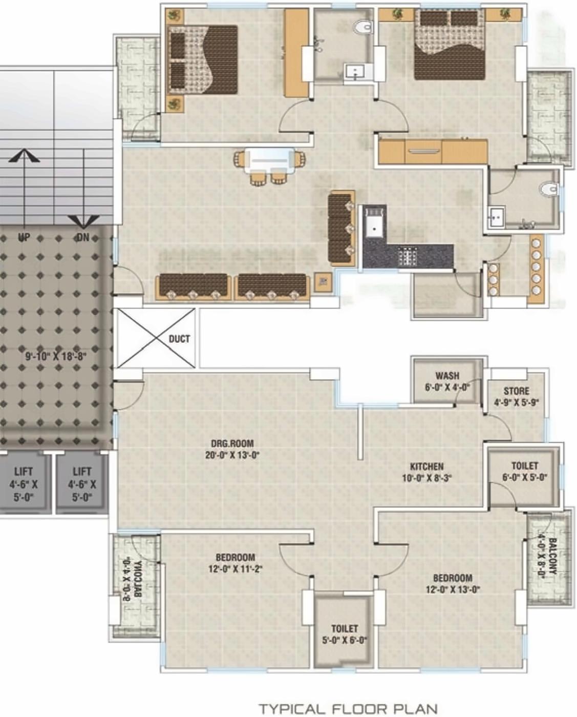 Layout of real estate project Durga Heights For Tower A, Tower located at Manjalpur, Vadodara, Gujarat