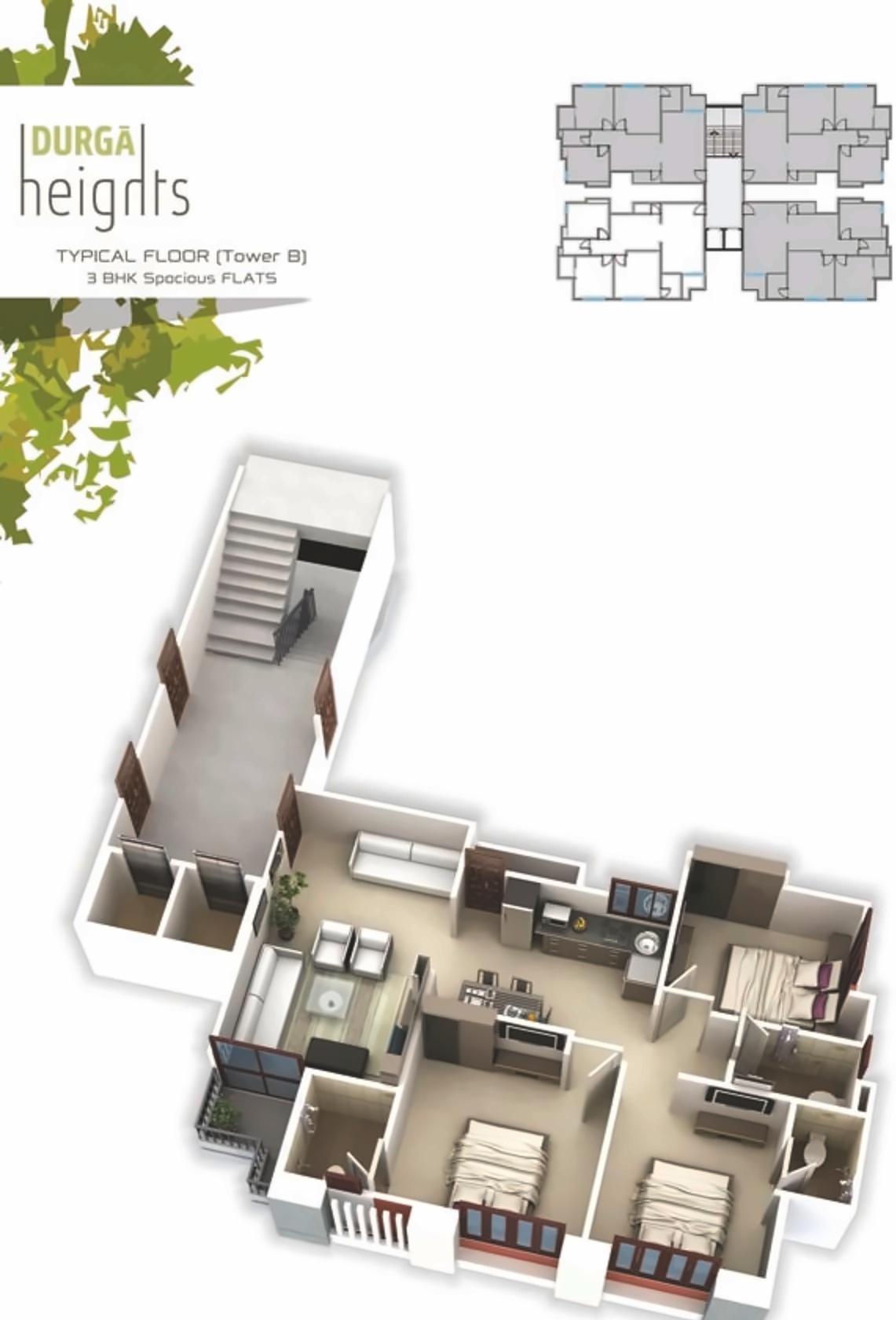 Layout of real estate project Durga Heights For Tower A, Tower located at Manjalpur, Vadodara, Gujarat