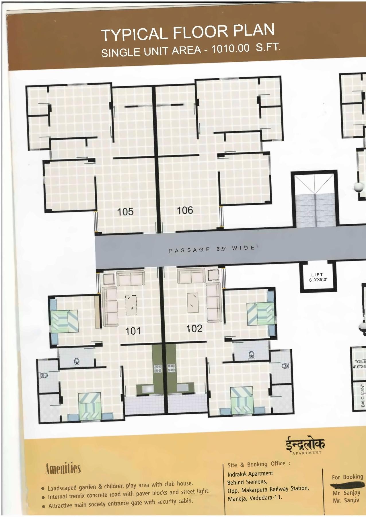 Layout of real estate project Indralok Apartment located at Maneja, Vadodara, Gujarat