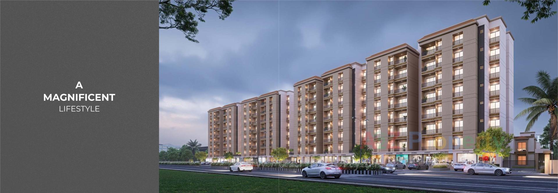 3D Elevation of real estate project Kamdhenu Serenity Sky located at Ankhol, Vadodara, Gujarat