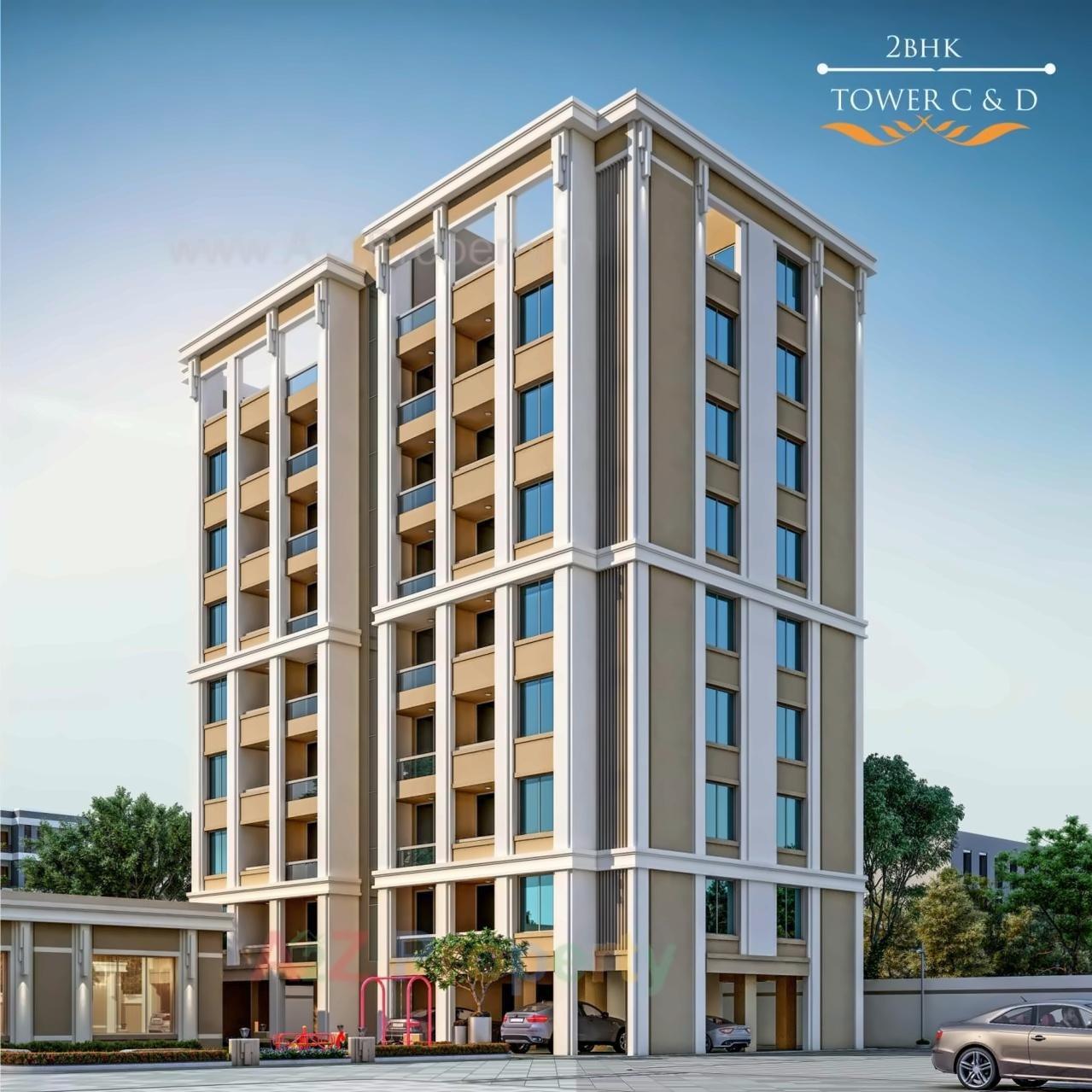3D Elevation of real estate project Krishnam Airwings located at Vadodara, Vadodara, Gujarat
