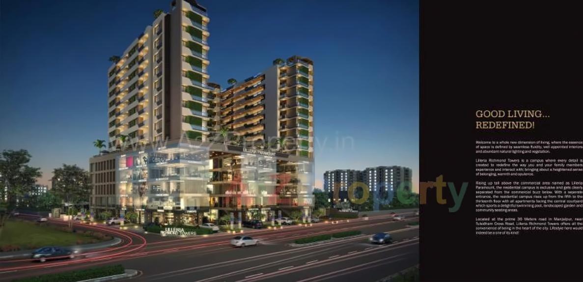 3D Elevation of real estate project Lilleria Paramount   Richmond Towers located at Manjalpur, Vadodara, Gujarat