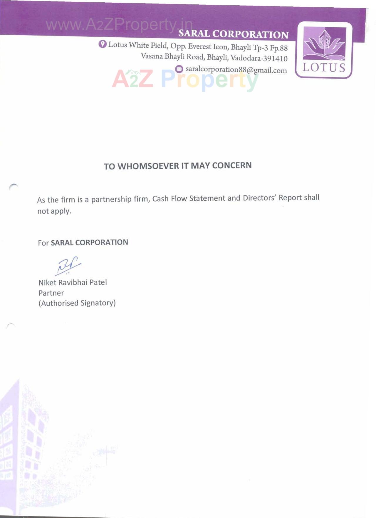  of real estate project Lotus White Field located at Bhayli, Vadodara, Gujarat