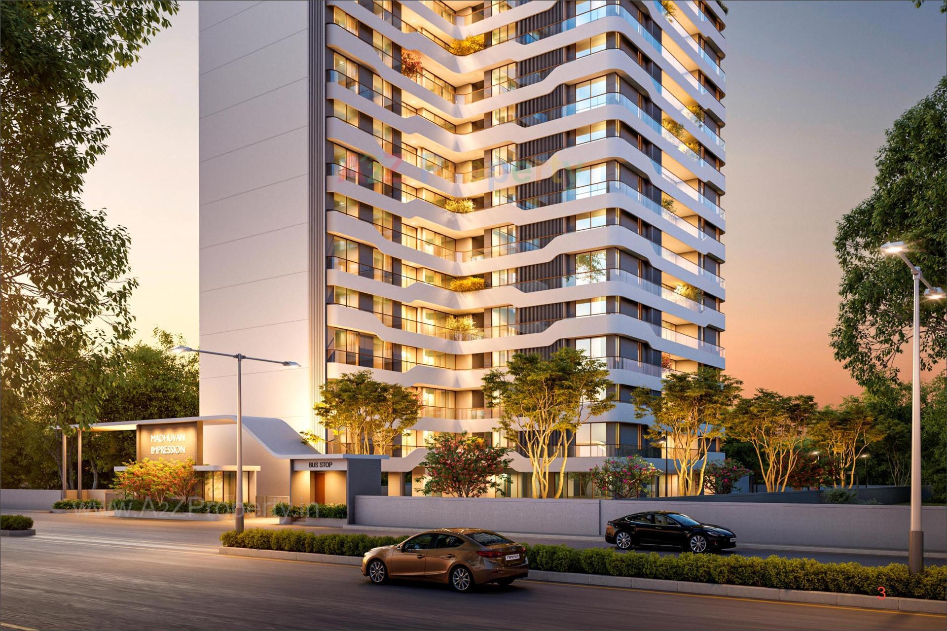 3D Elevation of real estate project Madhuvan Impression located at Sevasi, Vadodara, Gujarat