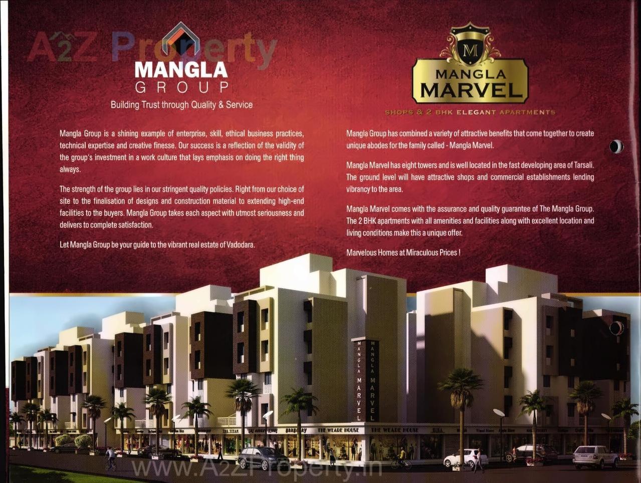 3D Elevation of real estate project Mangla Marvel (tower  A To A 5, Shop  To 40) located at Tarsali, Vadodara, Gujarat