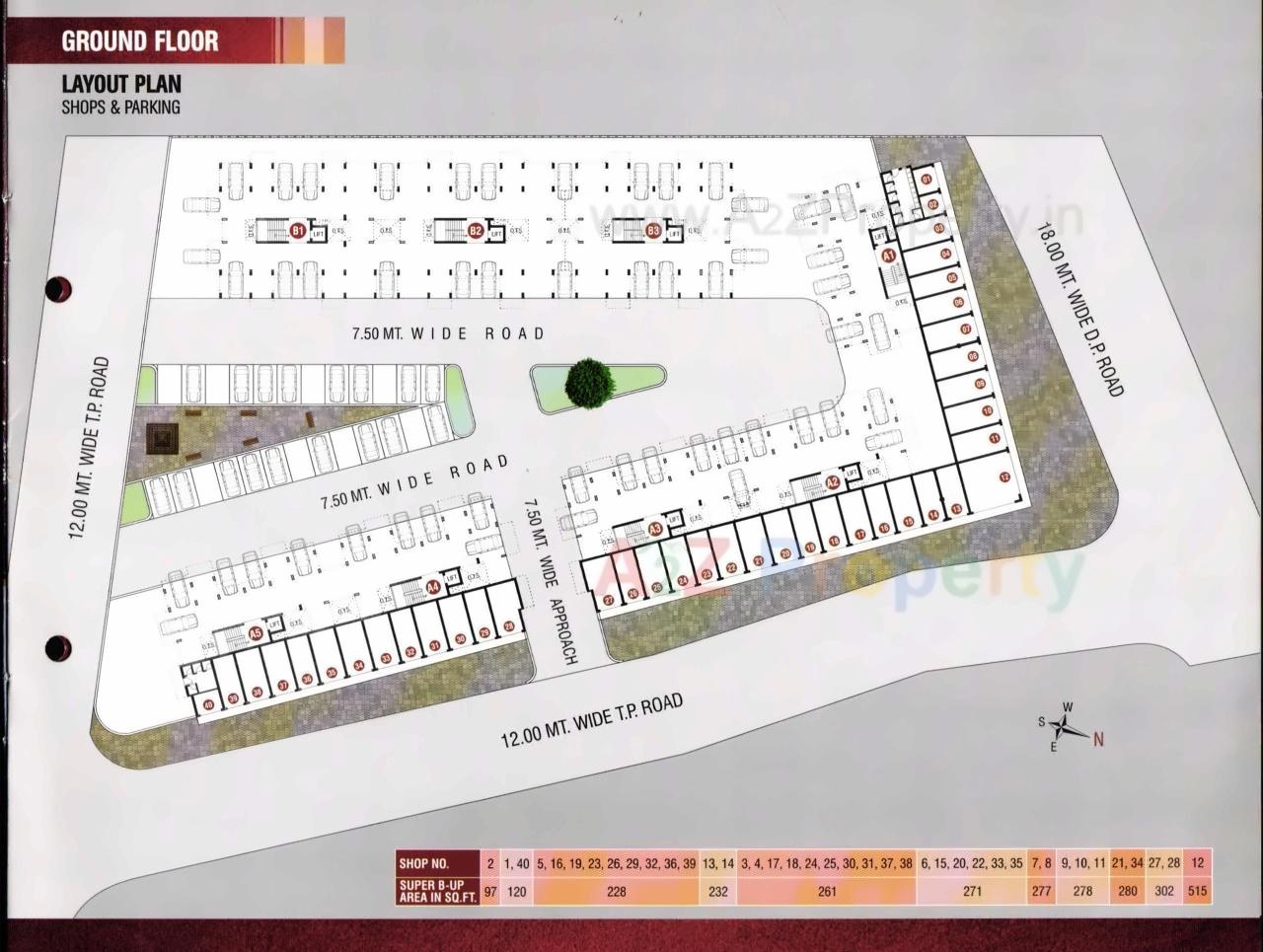 Layout of real estate project Mangla Marvel (tower  A To A 5, Shop  To 40) located at Tarsali, Vadodara, Gujarat