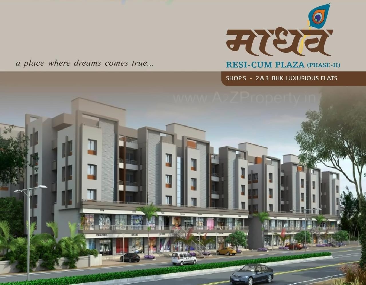 3D Elevation of real estate project Madhav Resi Cum Plaza located at Sayajipura, Vadodara, Gujarat