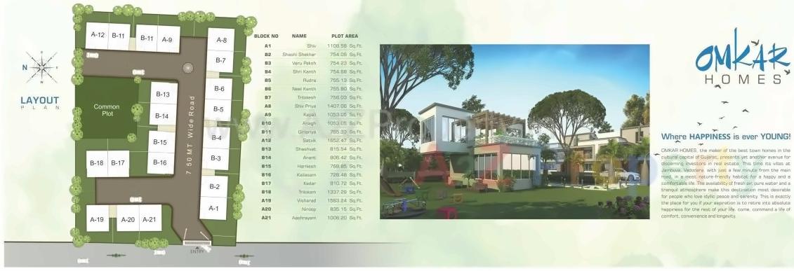 Layout of real estate project Omkar Homes located at Jambuva, Vadodara, Gujarat