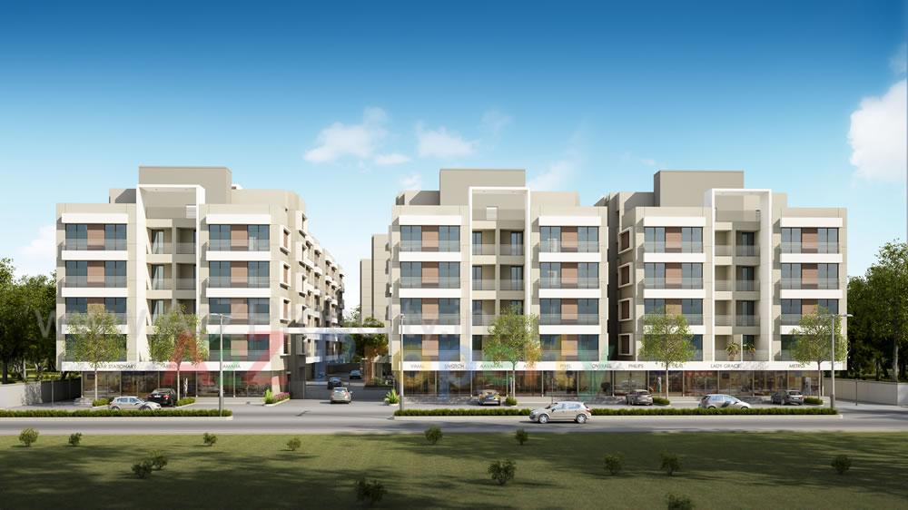 3D Elevation of real estate project Pancham Blossom located at Sayajipura, Vadodara, Gujarat
