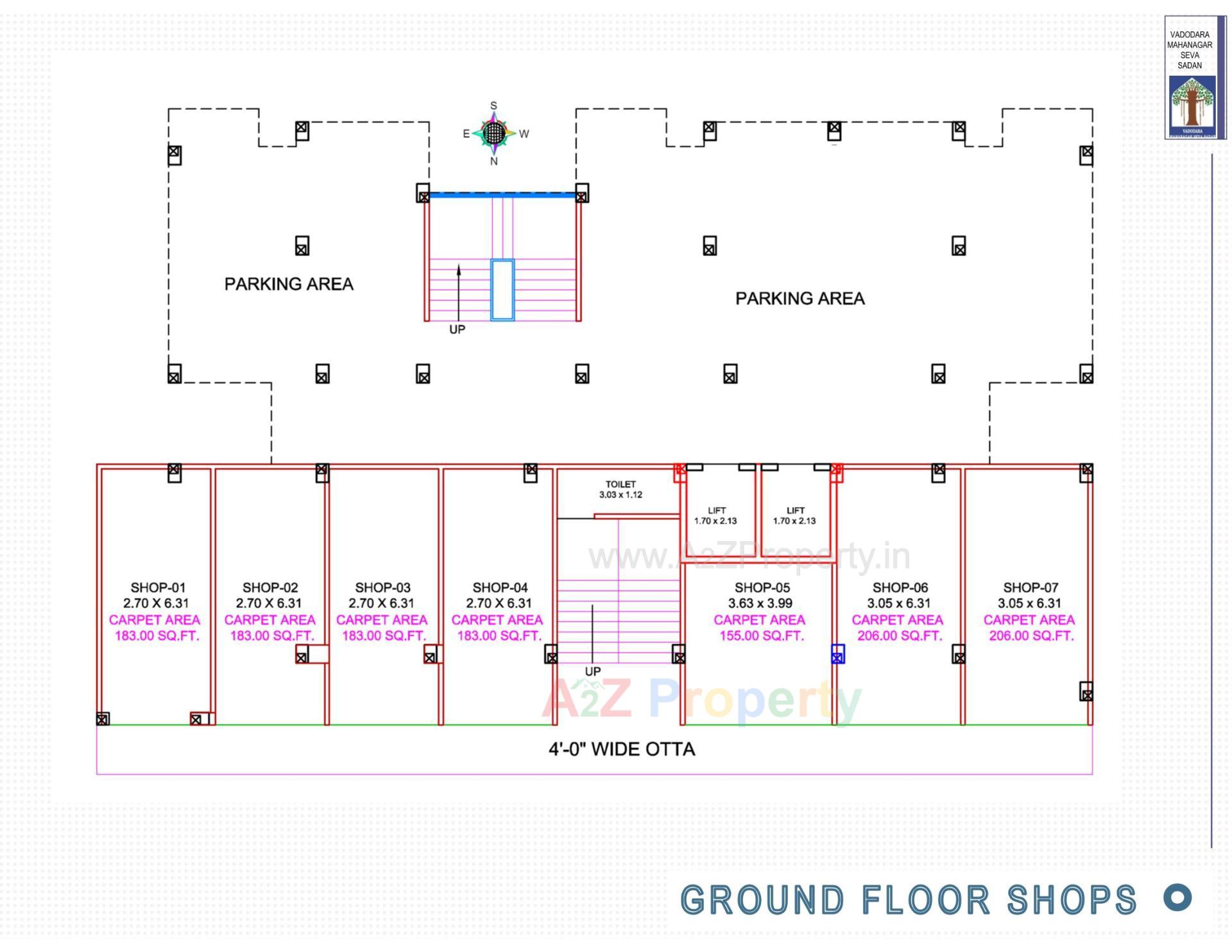Layout of real estate project Pmay, Ews 2, Tp 02, Fp 105, Subhanpura located at Subhanpura, Vadodara, Gujarat