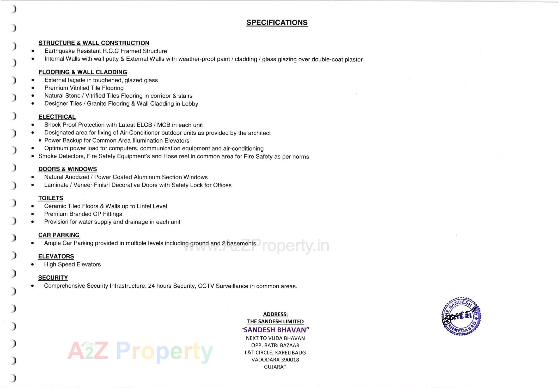  of real estate project Sandesh Bhavan located at Nagarwada, Vadodara, Gujarat