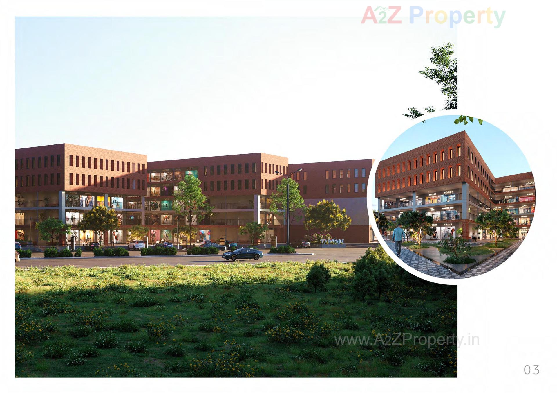 3D Elevation of real estate project Sanvicasa 105 Sanvi Retail Spaces located at Tarsali, Vadodara, Gujarat