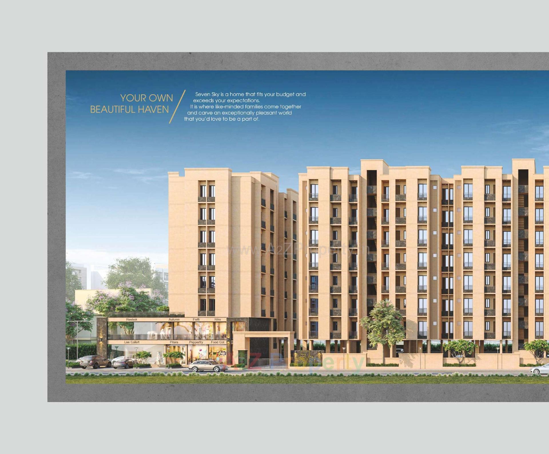 3D Elevation of real estate project Seven Sky located at Tarsali, Vadodara, Gujarat