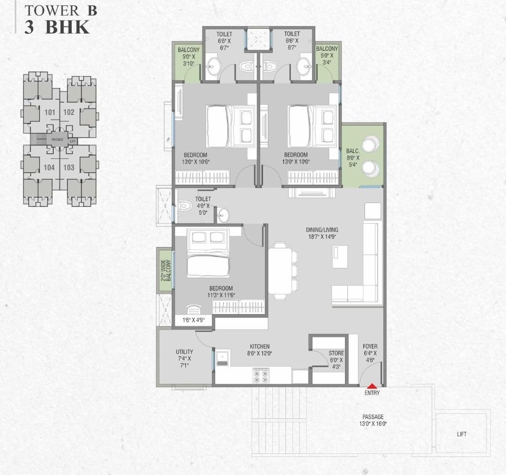 Tower B 3 Bhk Layout of real estate project Sharnam Green located at Harni, Vadodara, Gujarat