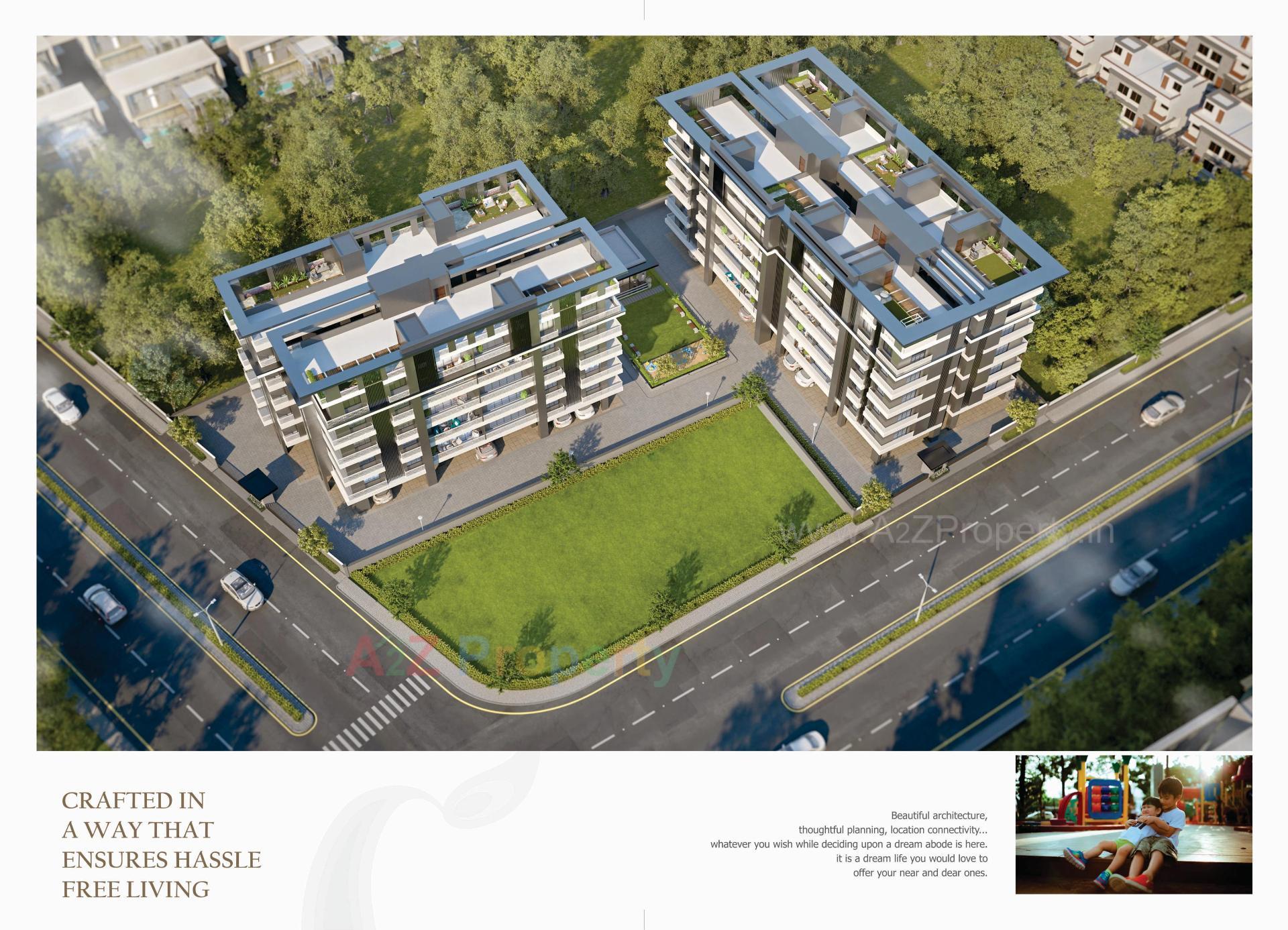 3D Elevation of real estate project Shree Radhe Shyam Edifice located at Saiyad-vasana, Vadodara, Gujarat