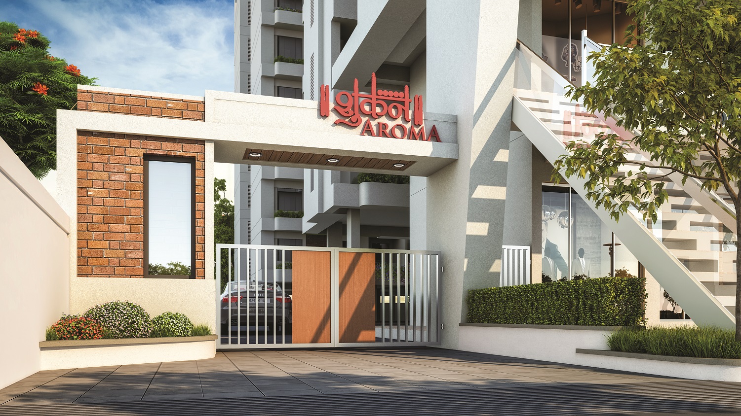 3D Elevation of real estate project Shukan Aroma located at Savad, Vadodara, Gujarat