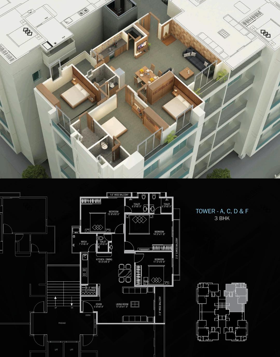 3 Bhk A C D F of real estate project Silver Sky located at Harni, Vadodara, Gujarat