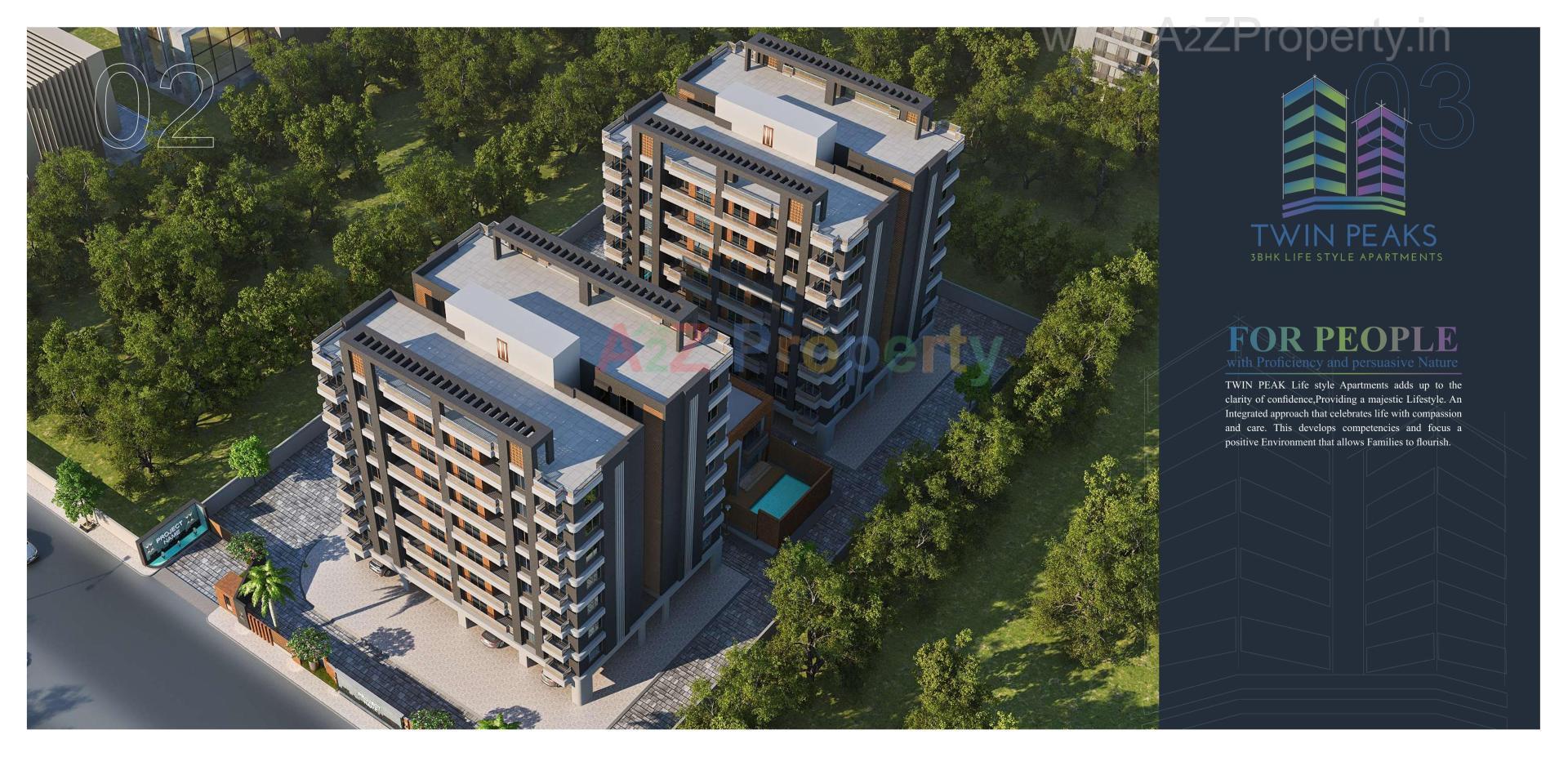 3D Elevation of real estate project Twin Peaks located at Sama, Vadodara, Gujarat