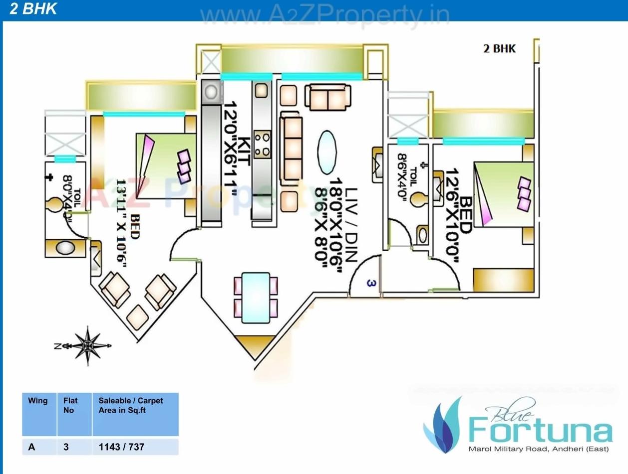 Layout of real estate project Blue Fortuna located at Andheri, MumbaiSuburban, Maharashtra