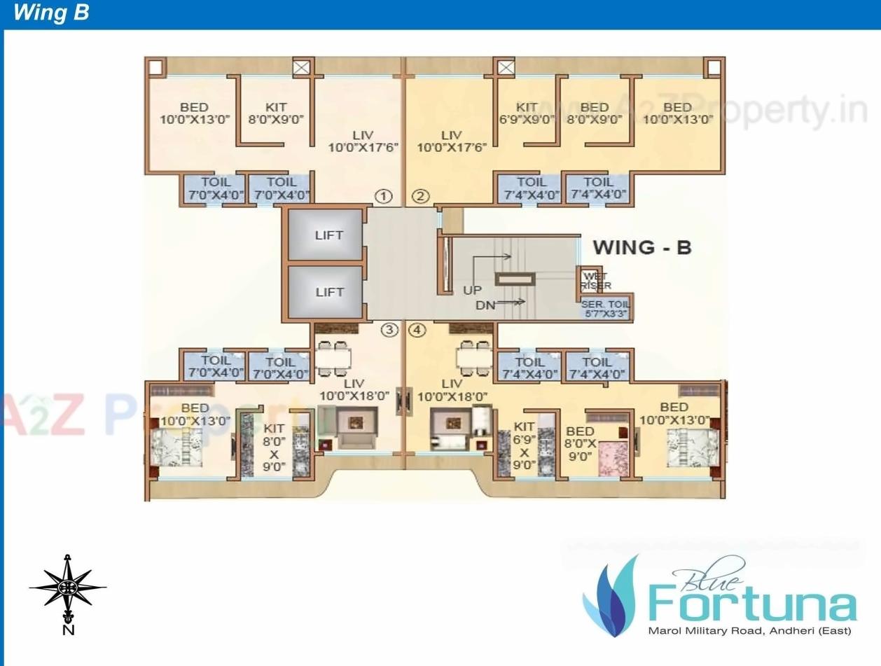Layout of real estate project Blue Fortuna located at Andheri, MumbaiSuburban, Maharashtra
