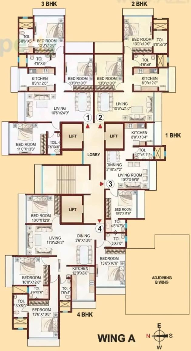 Layout of real estate project Kabra Aurum A B C D Redevelopment Of Goregaon Unnat Nagar Plot 51 To 55 Chsl located at Andheri, MumbaiSuburban, Maharashtra